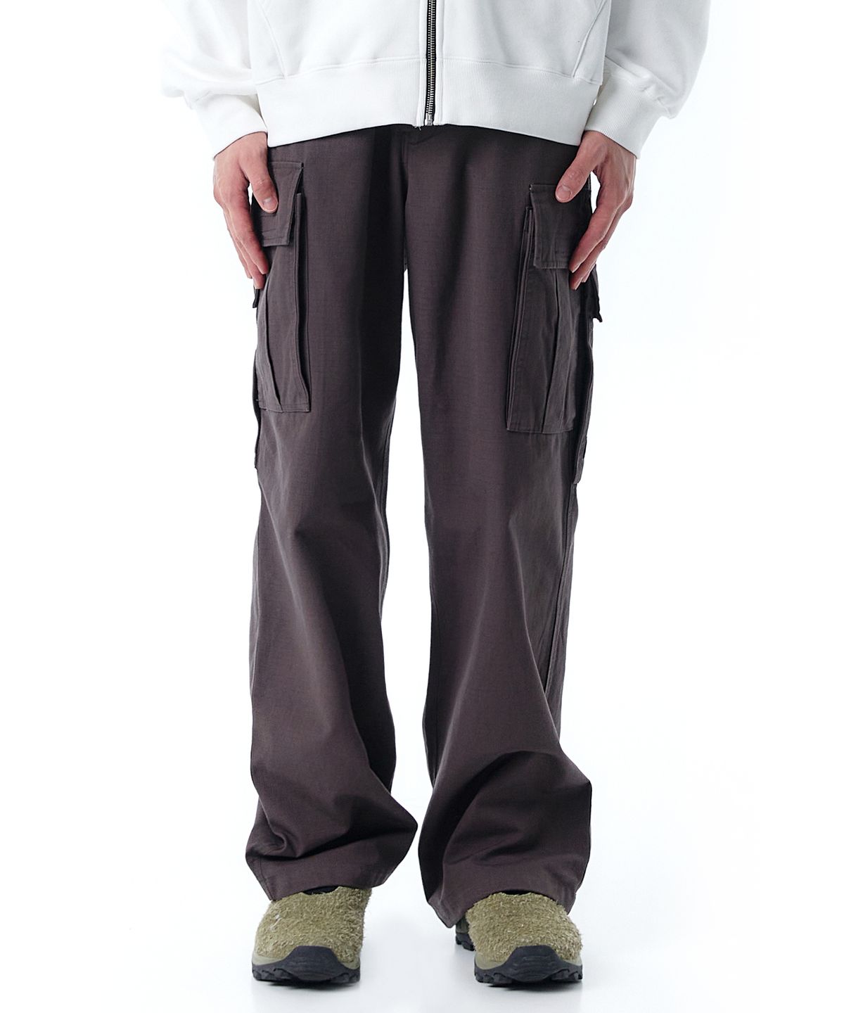 오픈야드(오와이)(OPENYARD(OY)) UNBALANCE CARGO POCKET RIP PANTS-CHARCOAL GREY