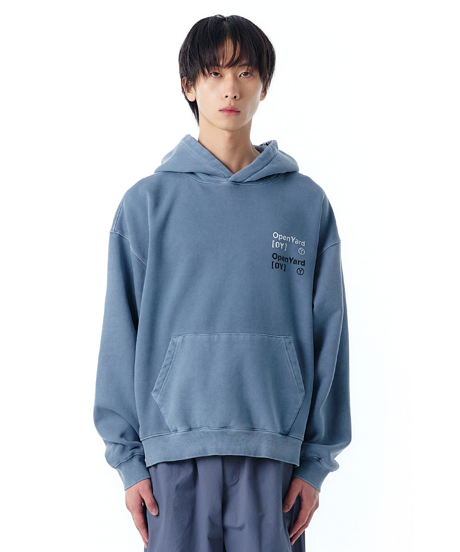 ★OY★PIGMENT TYPO HOODIE-BLUE★正規品/韓国直送料込/人気 ☆OY☆PIGMENT TYPO HOODIE-BLUE☆正規品/韓国直送料込/人気