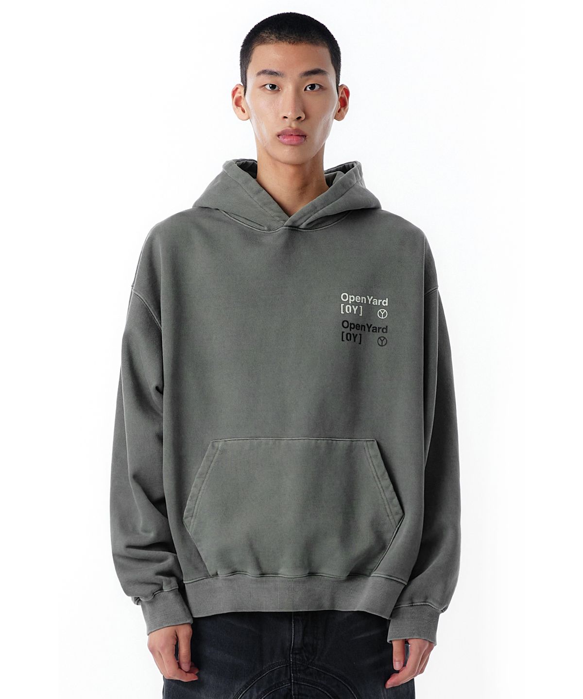 오픈야드(오와이)(OPENYARD(OY)) PIGMENT TYPO HOODIE-KHAKI