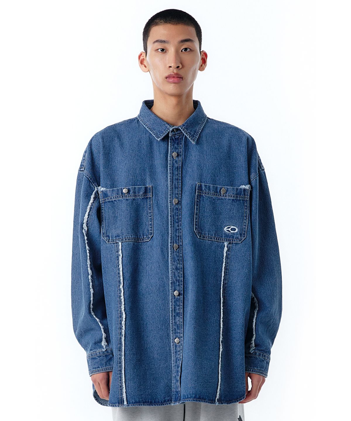 오픈야드(오와이)(OPENYARD(OY)) W.L CUTTING WASHED DENIM SHIRTS-BLUE