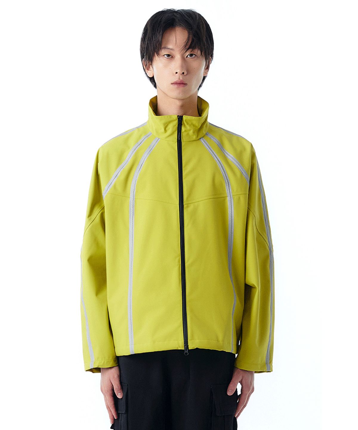오픈야드(오와이)(OPENYARD(OY)) CURVE LINE TAPE WIND BREAKER JACKET-NEON YELLOW