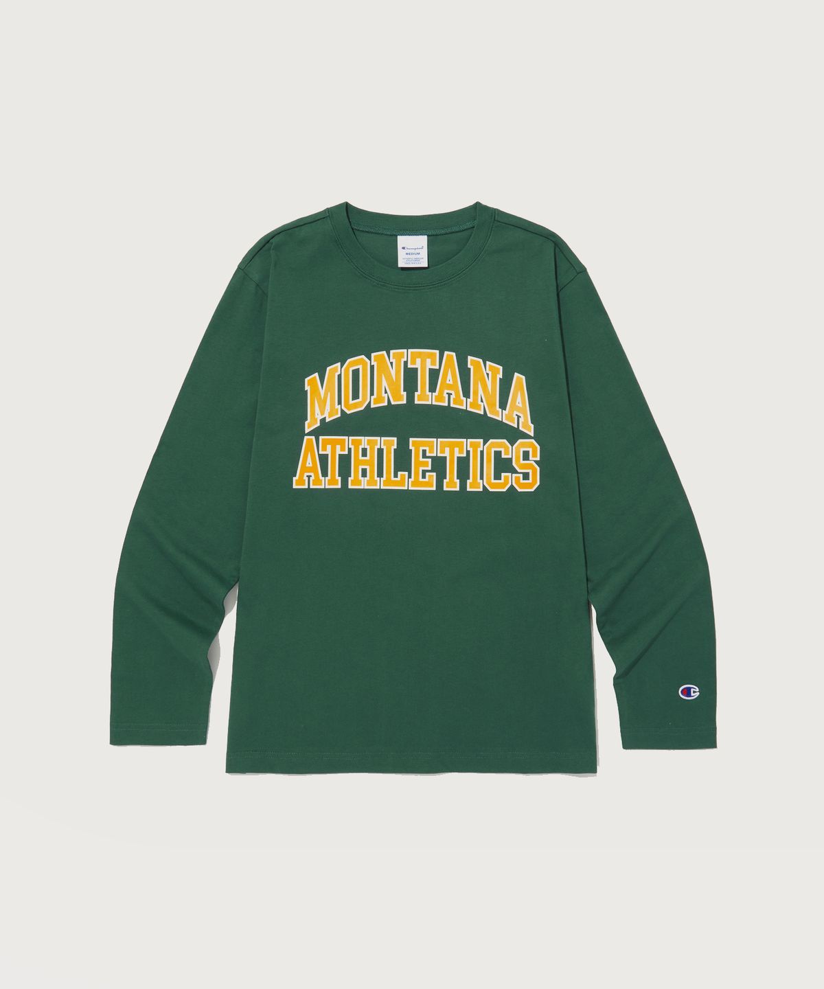 챔피온(CHAMPION) 컬리지 그래픽 스톤워시 롱슬리브 티셔츠 Dark Green