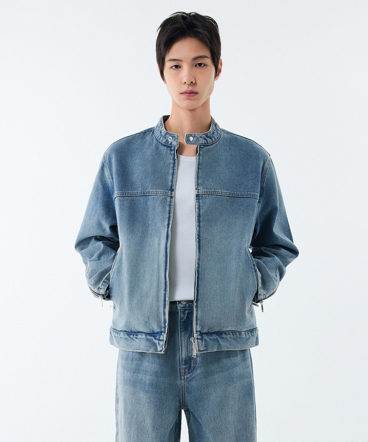 무신사 스탠다드(MUSINSA STANDARD) 데님 레이서 재킷 [라이트 인디고]