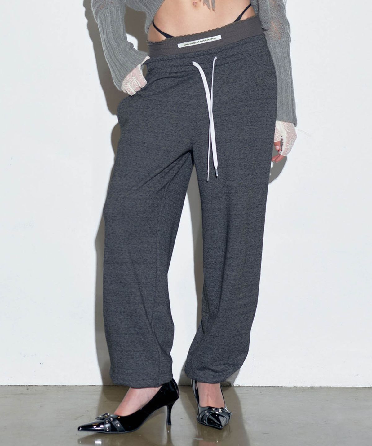 스컬프터(SCULPTOR) Trunk Layered Jogger Pants Melange Charcoal