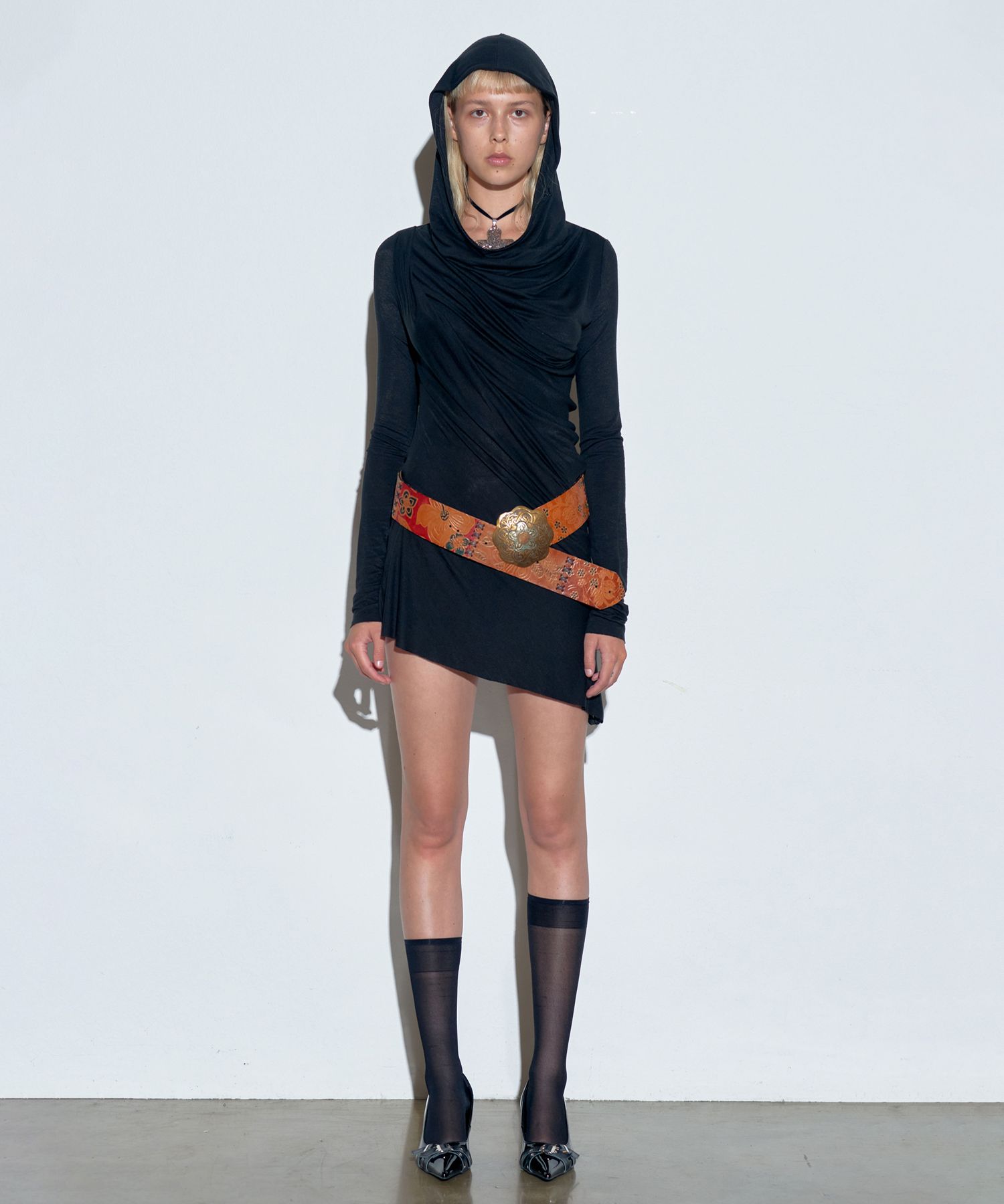 MUSINSA | SCULPTOR Two Way Draped Hoodie Washed Black