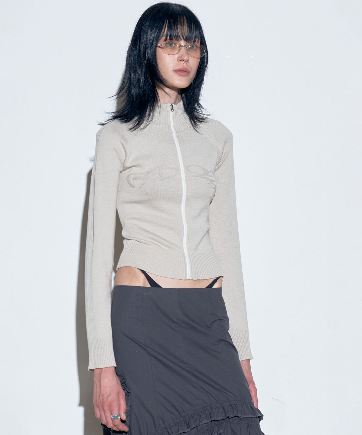 스컬프터(SCULPTOR) Holy Knit Zip-Up Dusty Beige