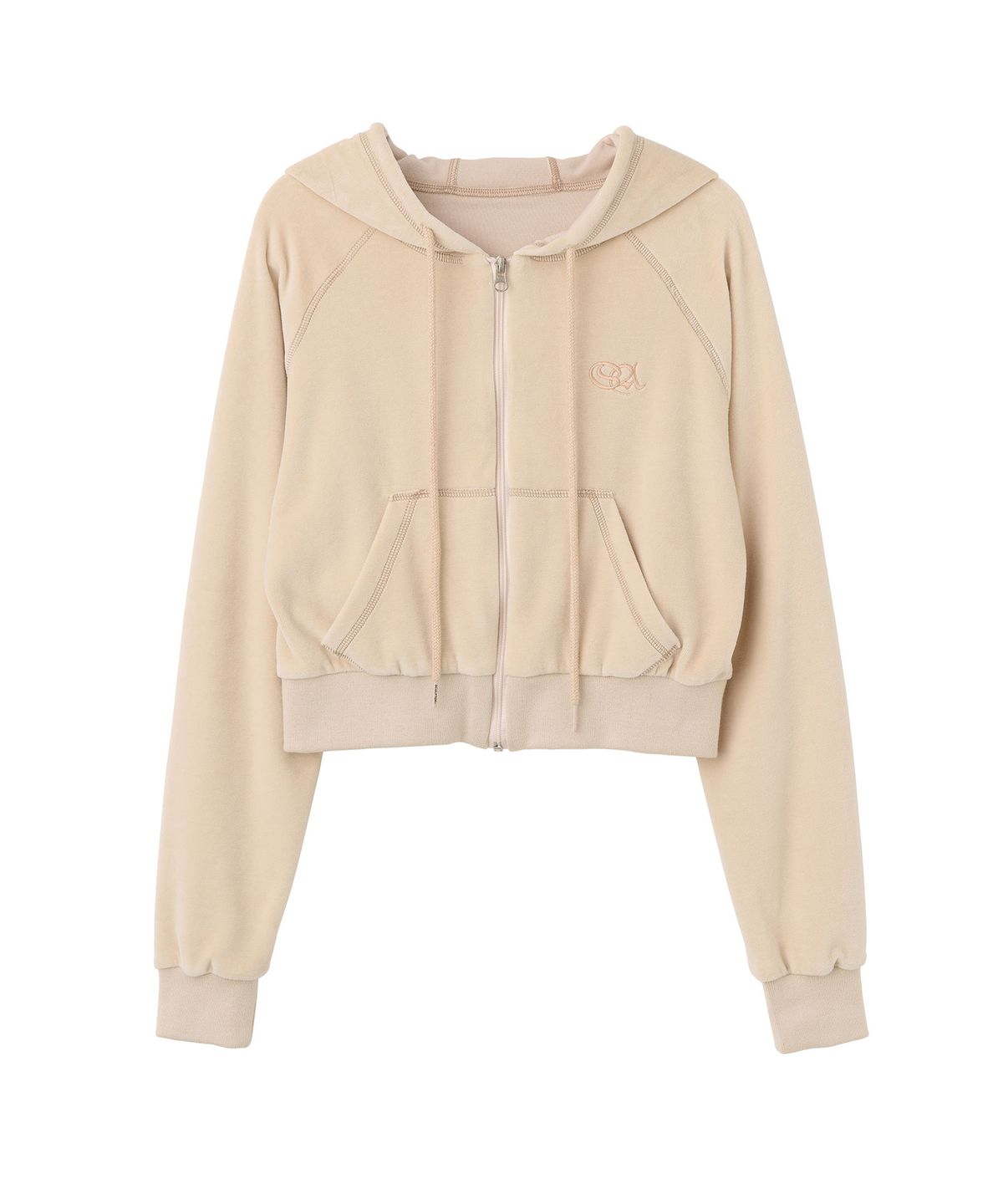 스컬프터(SCULPTOR) Velour Crop Zip-Up Hoodie Ballerina Nude