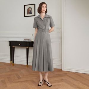 YY_Modern simple pocket belt dress