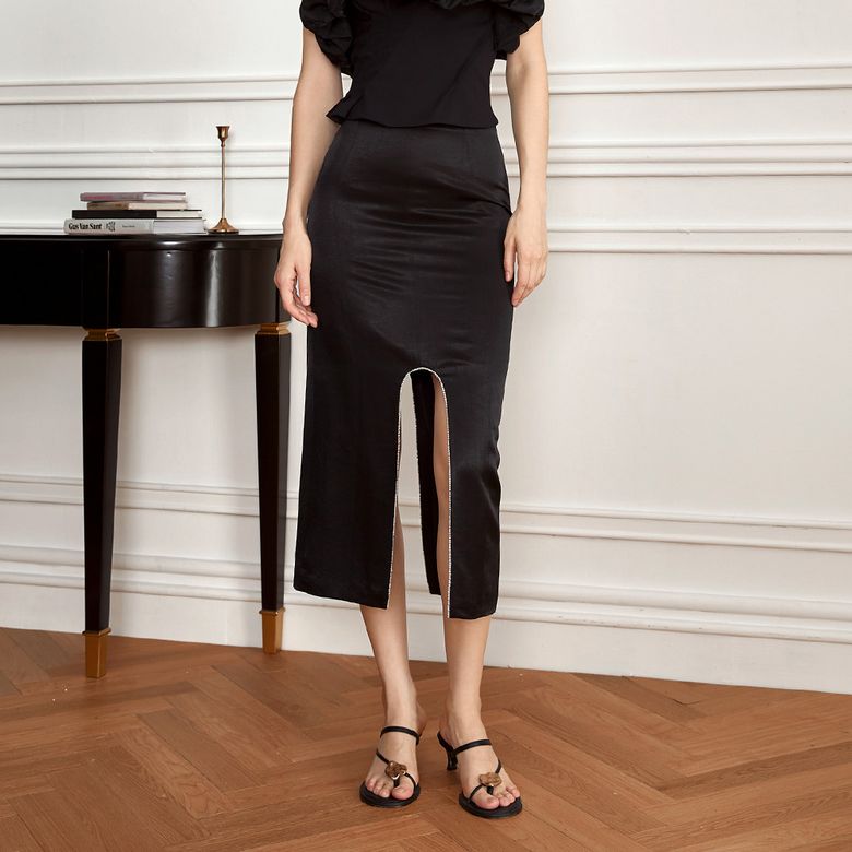 YY_Chic party front glow slit skirt