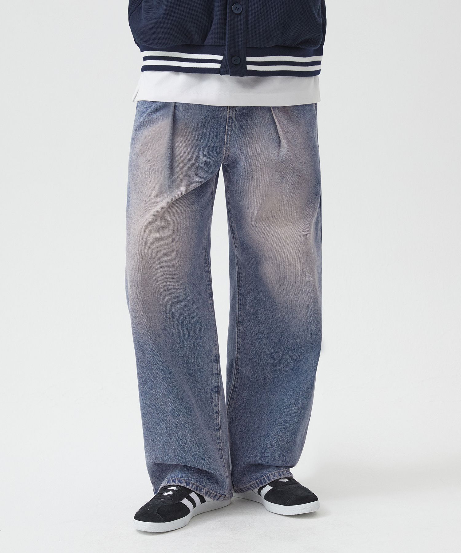 ★TRILLION★ Yellow Washing Reverse Tuck Denim Pants PINK BL MUSINSA | TRILLION Yellow Wash Reverse Tuck Denim Pants