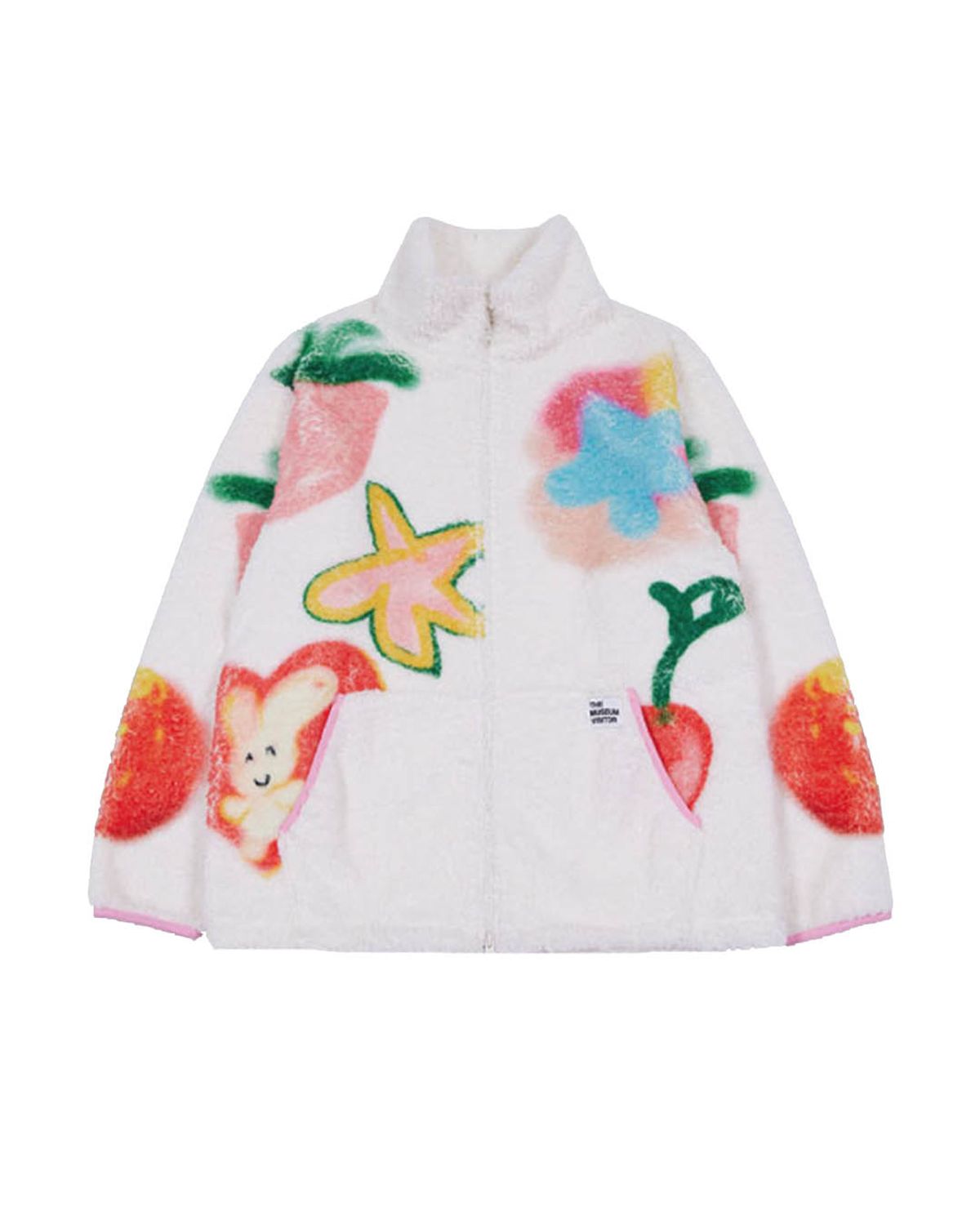 더뮤지엄비지터(THEMUSEUMVISITOR) CHARACTER DRAWING FLEECE JACKET (IVORY)