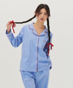 (w)스탠다드 티킹 스트라이프 파자마 긴소매세트 블루