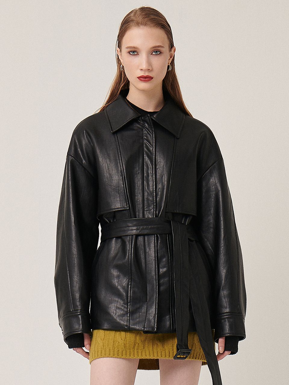 MUSINSA | HUNCH ZIP UP FAKE LEATHER TRENCH JACKET