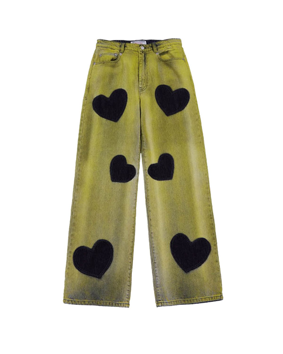더뮤지엄비지터(THEMUSEUMVISITOR) HEART BLEACHED DENIM PANTS (YELLOW)