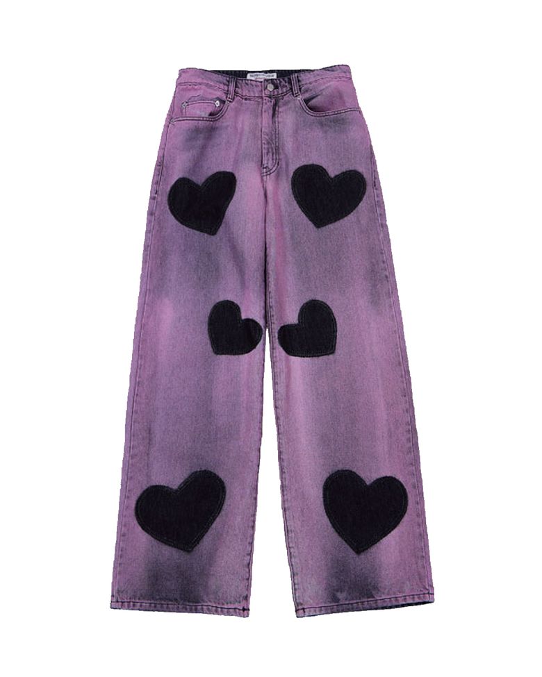 HEART BLEACHED DENIM PANTS (PINK)