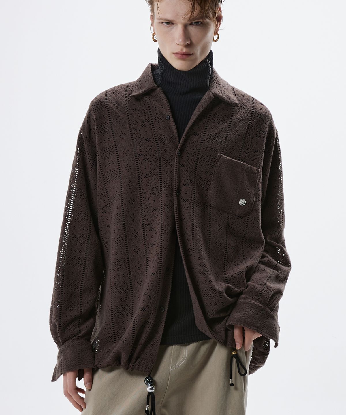 알에스에스씨(RSSC) FLUFF CROCHET KNIT SHIRT - BROWN