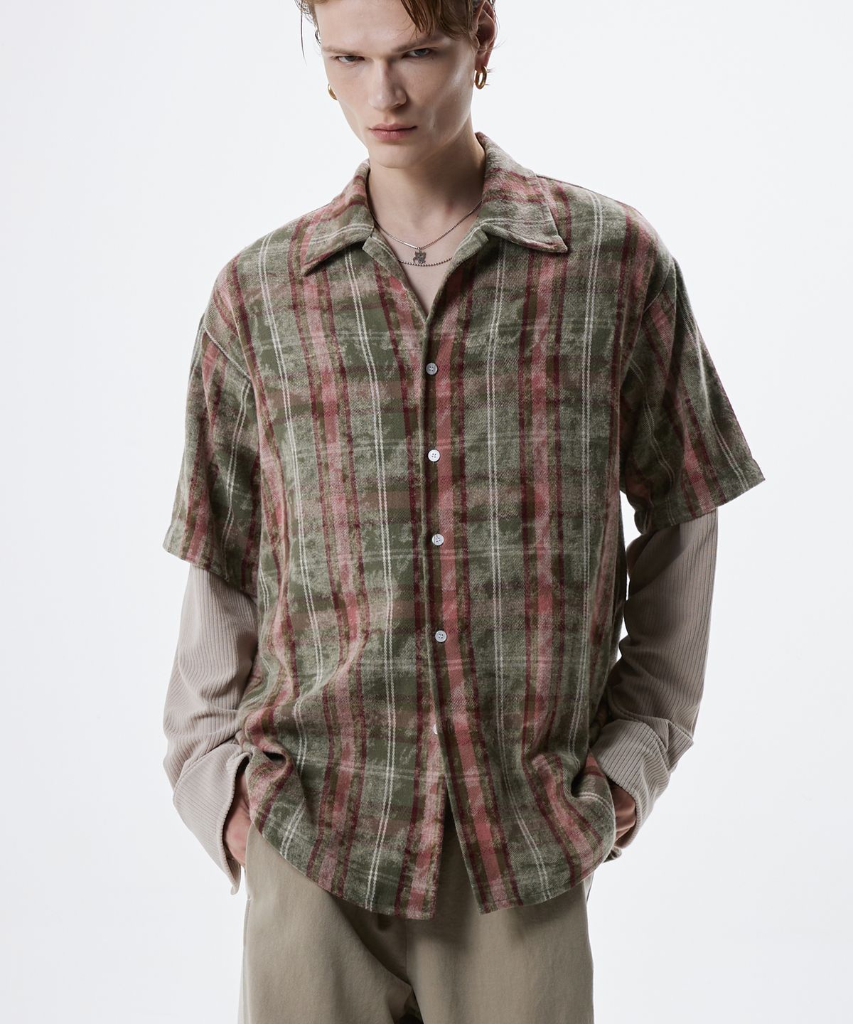 알에스에스씨(RSSC) DYED CHECK LAYERED SHIRT - KHAKI