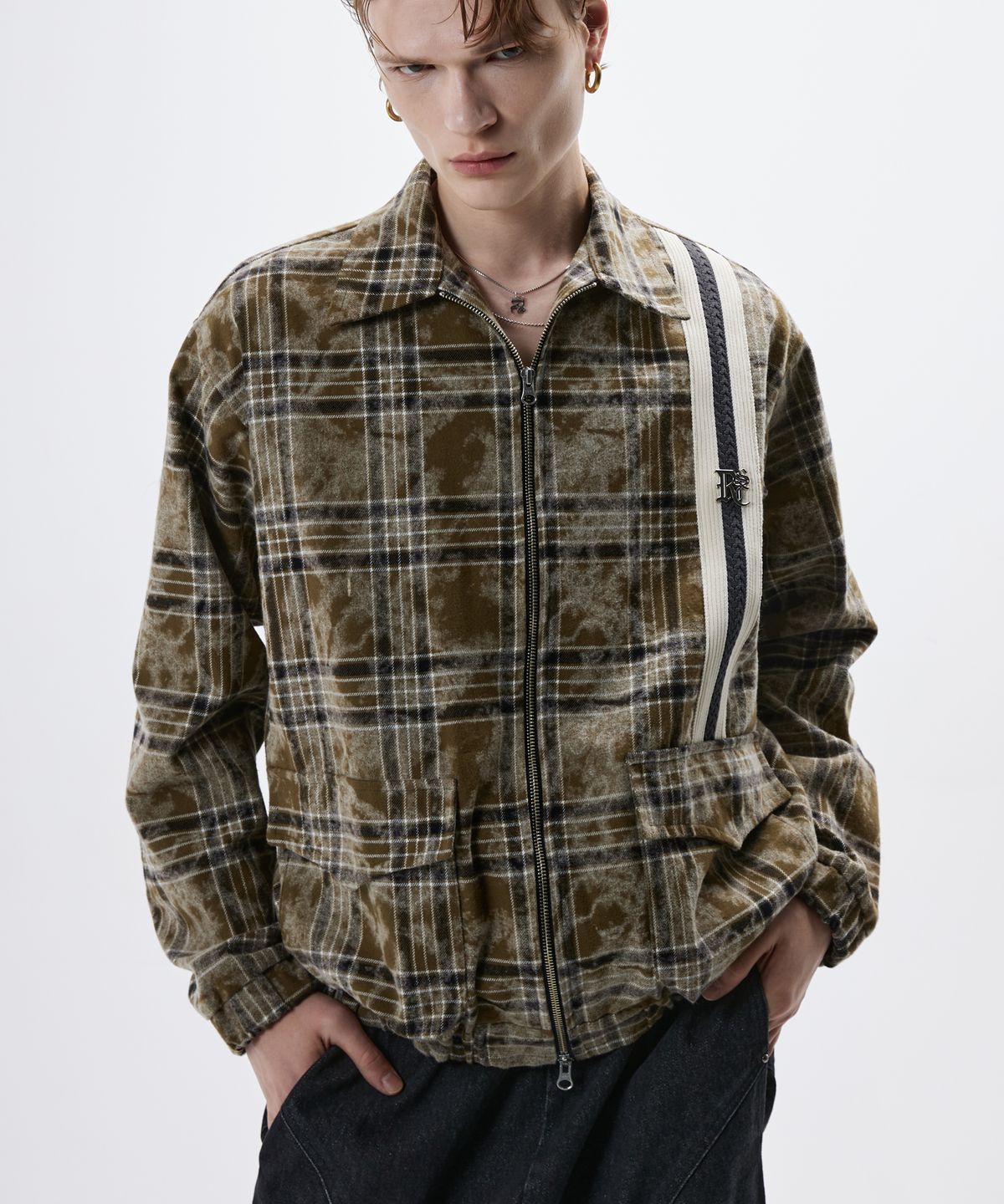 알에스에스씨(RSSC) DYED CHECK ZIPUP JACKET - KHAKI