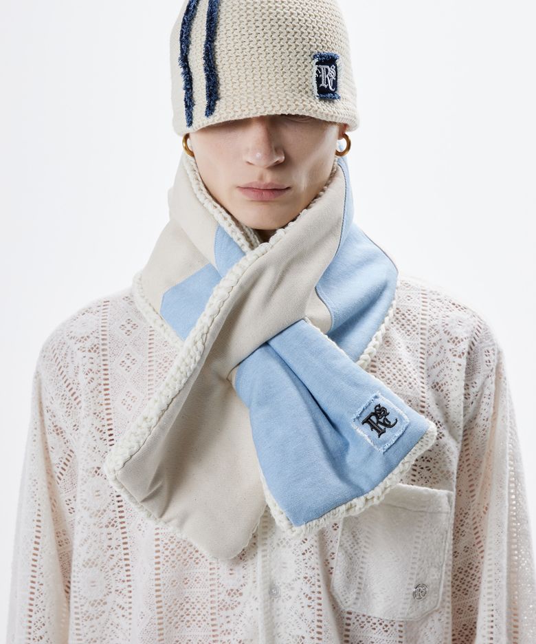 DENIM & KNIT REVERSIBLE MUFFLER - IVORY/LIGHT DENIM