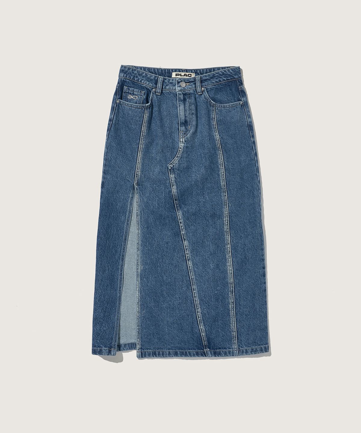 플랙 우먼(PLAC WOMEN) 패치워크 롱 스커트 M53 미드블루