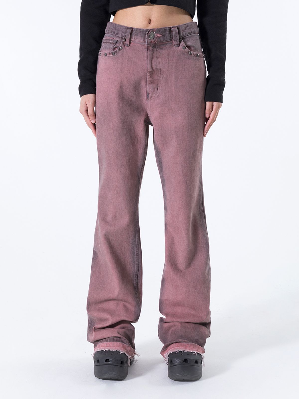 와이이이엘(YEEL) RIVET LOGO BOOTS CUT PANTS PINK