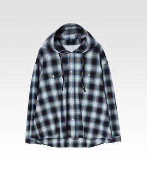 웨스턴 체크 후디 셔츠 블루