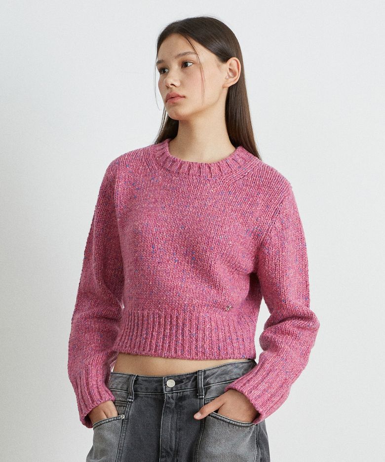 (우먼) 울(WOOL) 네프사 크롭 크루넥 니트_핑크