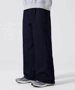원턱 와이드 트윌 코튼 밴딩 팬츠 [생지]