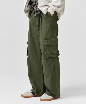 와이드 빅포켓 코튼 카고 밴딩 팬츠 [카키]