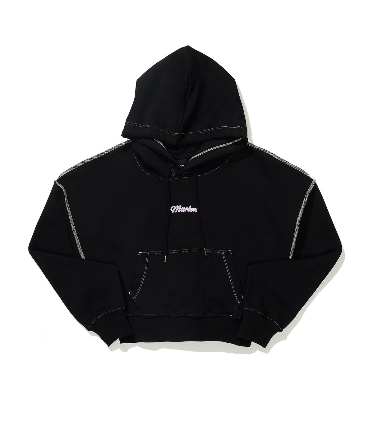 마크엠(MARKM) (W) STITCH CROP HOODIE BLACK
