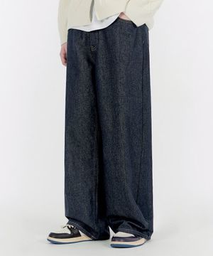 [논페이드] 이지 와이드 데님 팬츠 로우인디고