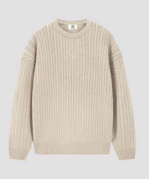 크루넥 오버핏 케이블 스웨터 니트 [베이지]