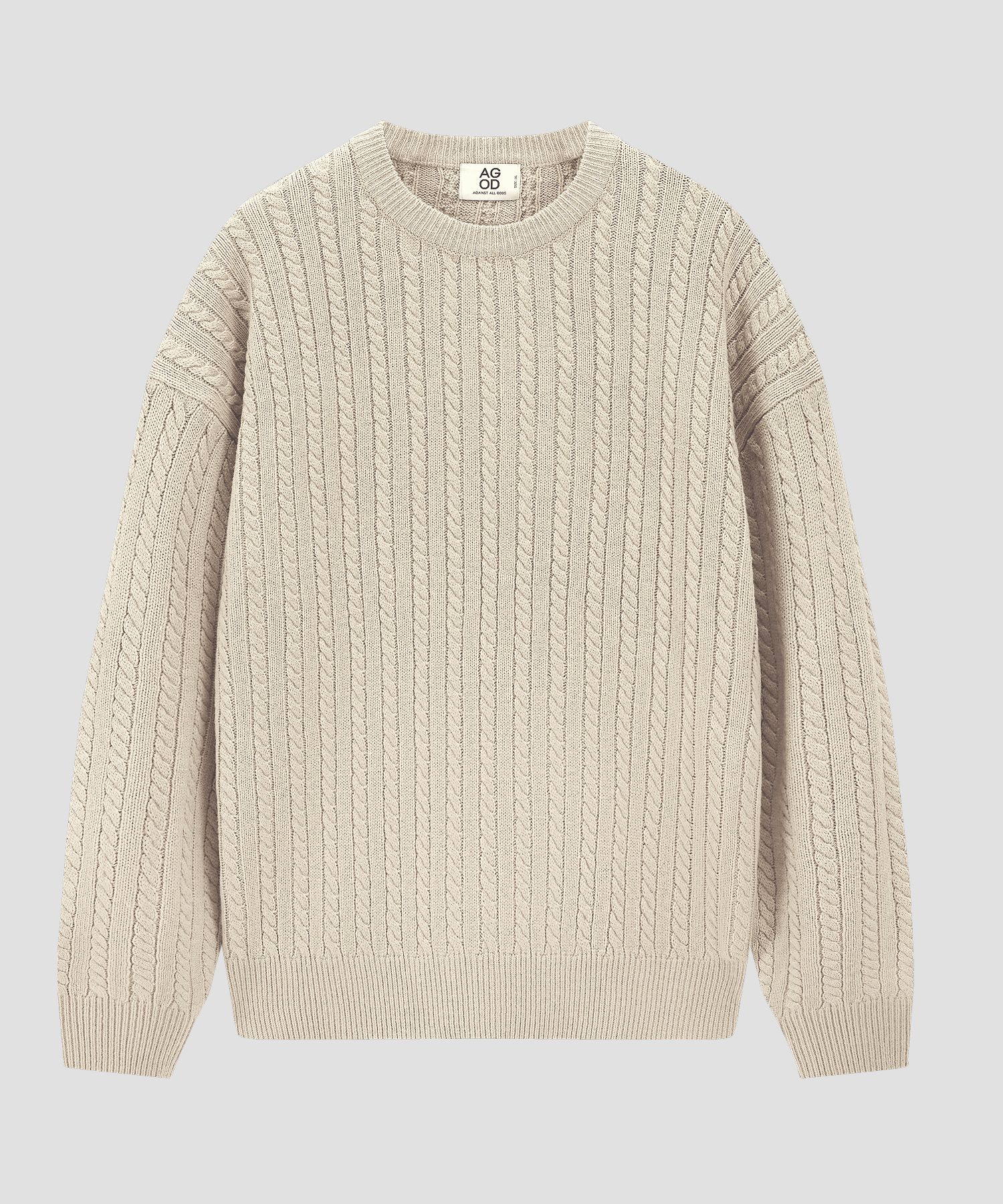 MUSINSA | AGOD Crewneck oversized cable sweater knit [beige]
