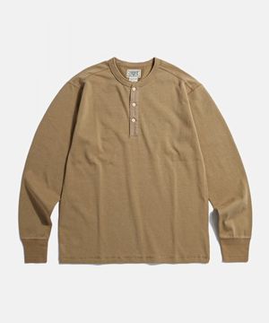 Vintage Long Sleeve Henley Shirt Camel