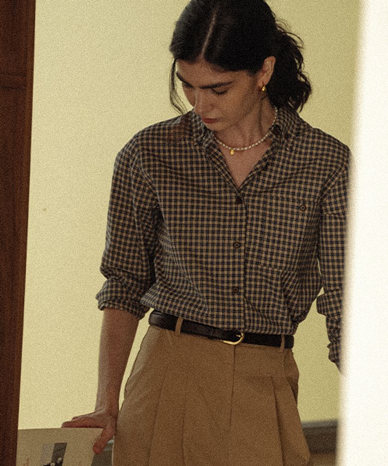 Classic grid check shirt_Navy