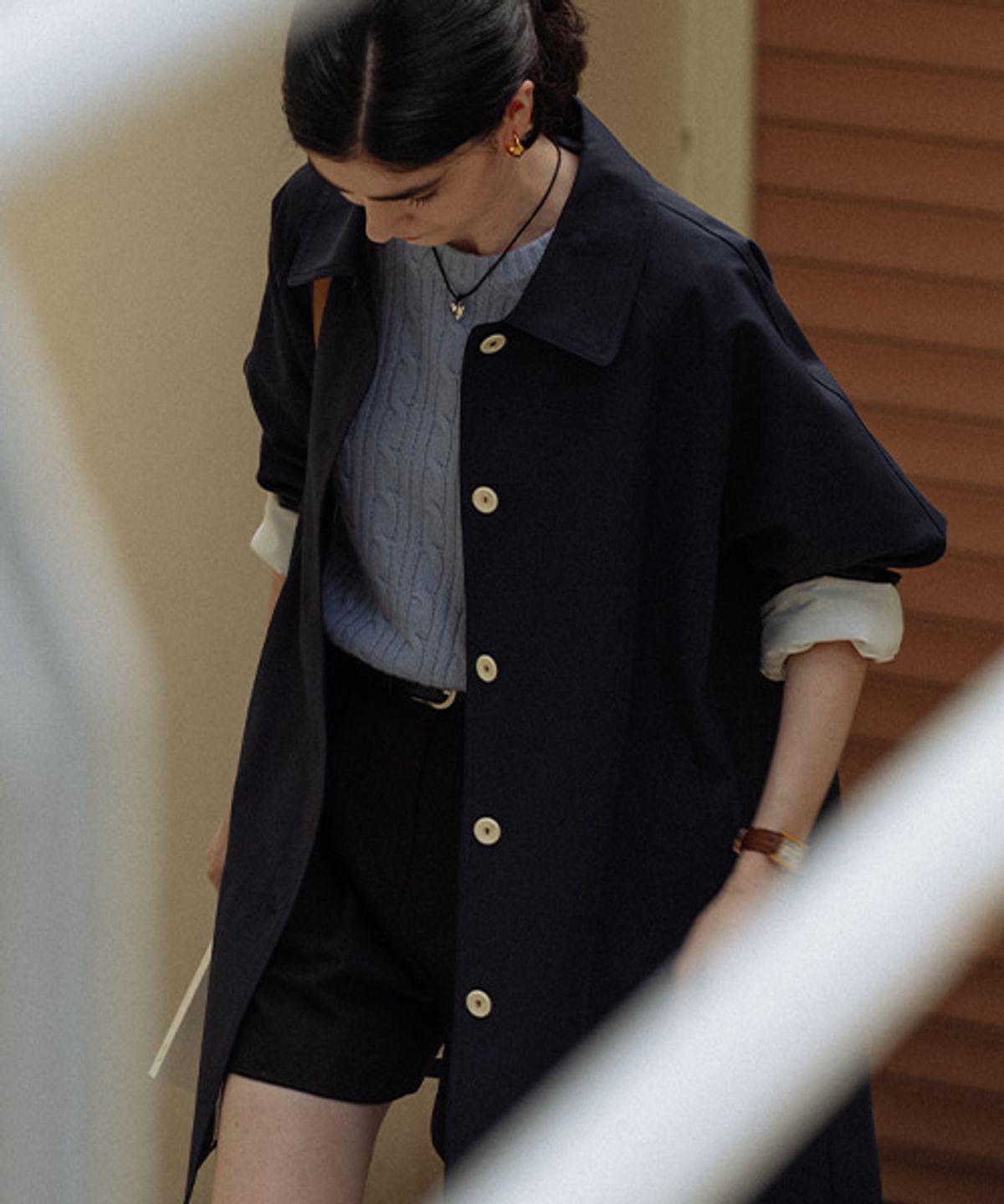 틸아이다이(TILL I DIE) Stitch raglan trench coat_Navy