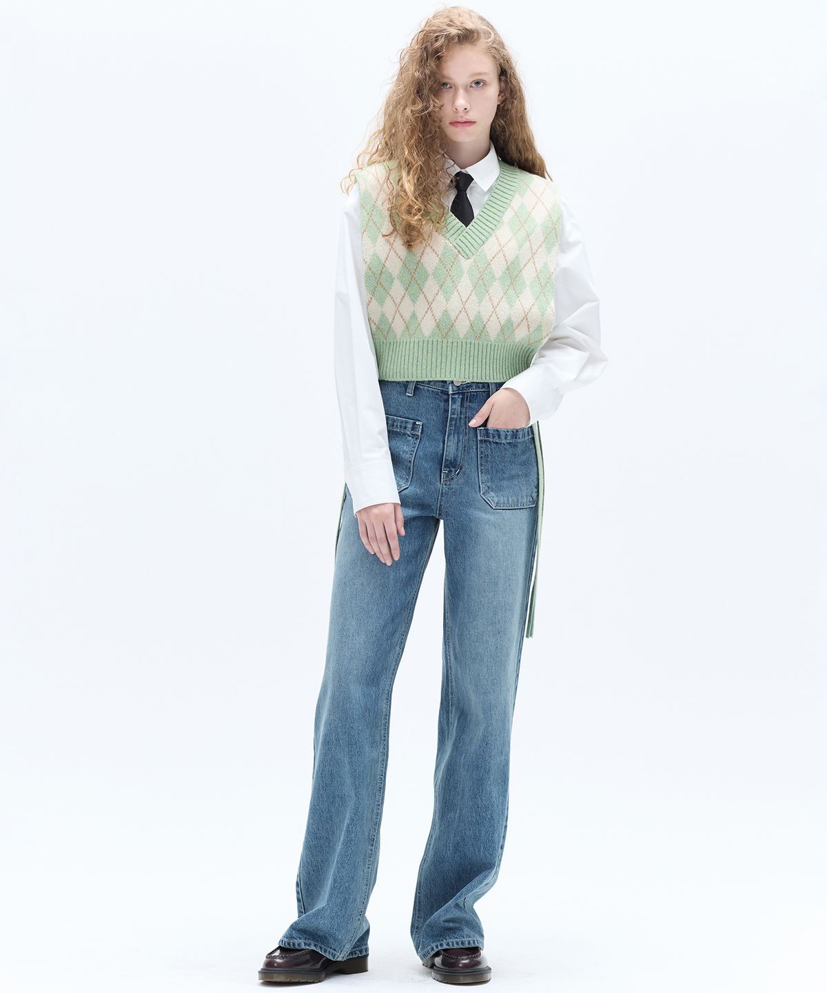해바이해킴(HAE BY HAEKIM) ARGYLE V-NECK VEST_GREEN