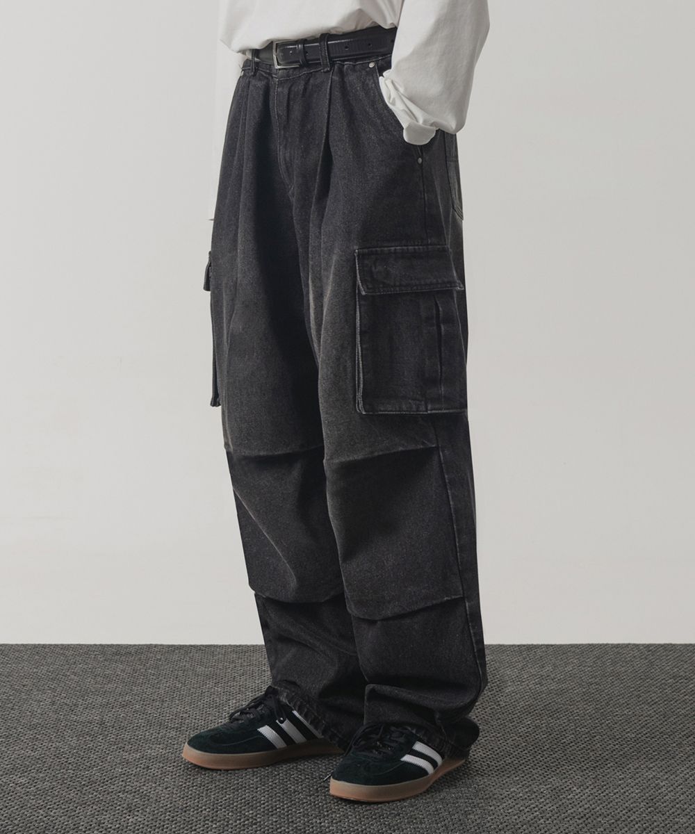 DIMITRI BLACK★ONE-TUCK PARASUIT CARGO DENIM PANTS ★3色 DIMITRI BLACK) ONE-TUCK PARASUIT CARGO DENIM PANTS | 3