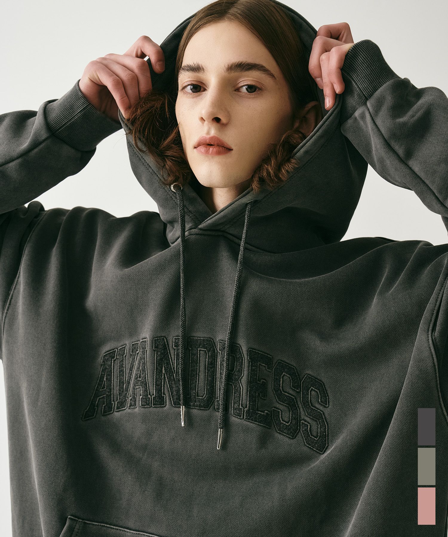 【U LAN】Star Pigment Washing Overfit Brushed Hoodie STAR WASHED EFFECT HOODED SWEATSHIRT - Anthracite grey