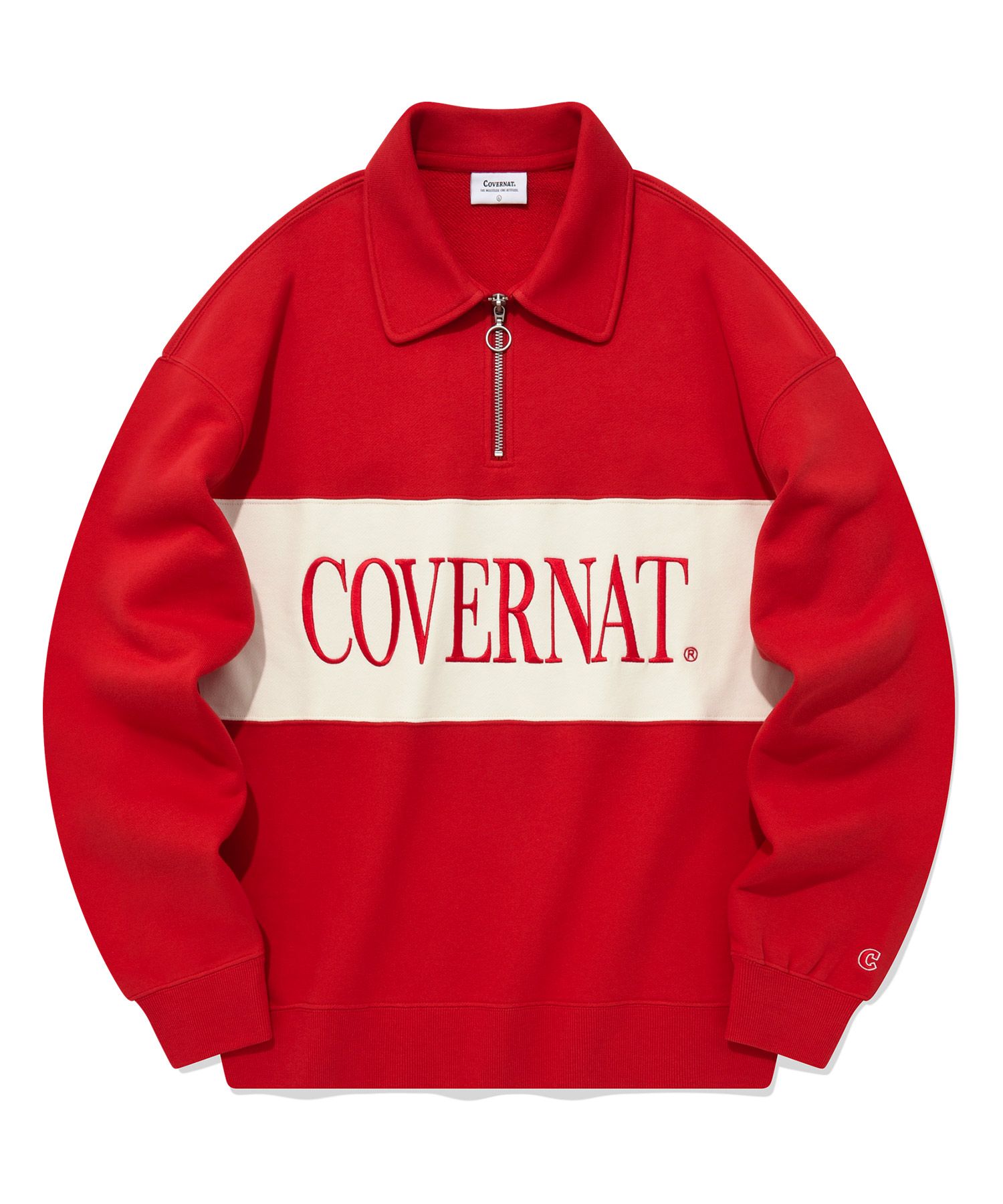 スウェット・トレーナー COVERNAT Block collar half zip-up sweatshirt red MUSINSA | COVERNAT Block Collar Half Zip-up Sweatshirt Red