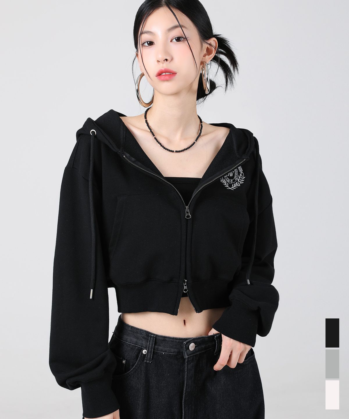 어반드레스(AVANDRESS) SYMBOL CROP HOOD ZIP-UP - 3COL