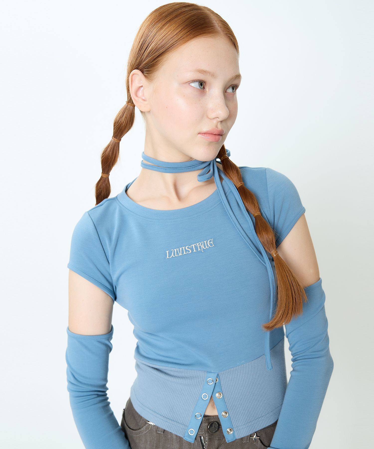 [LUV IS TRUE]★CH BUTTON LAYERED TEE MUSINSA | LUV IS TRUE CH BUTTON LAYERED TEE(BLUE)