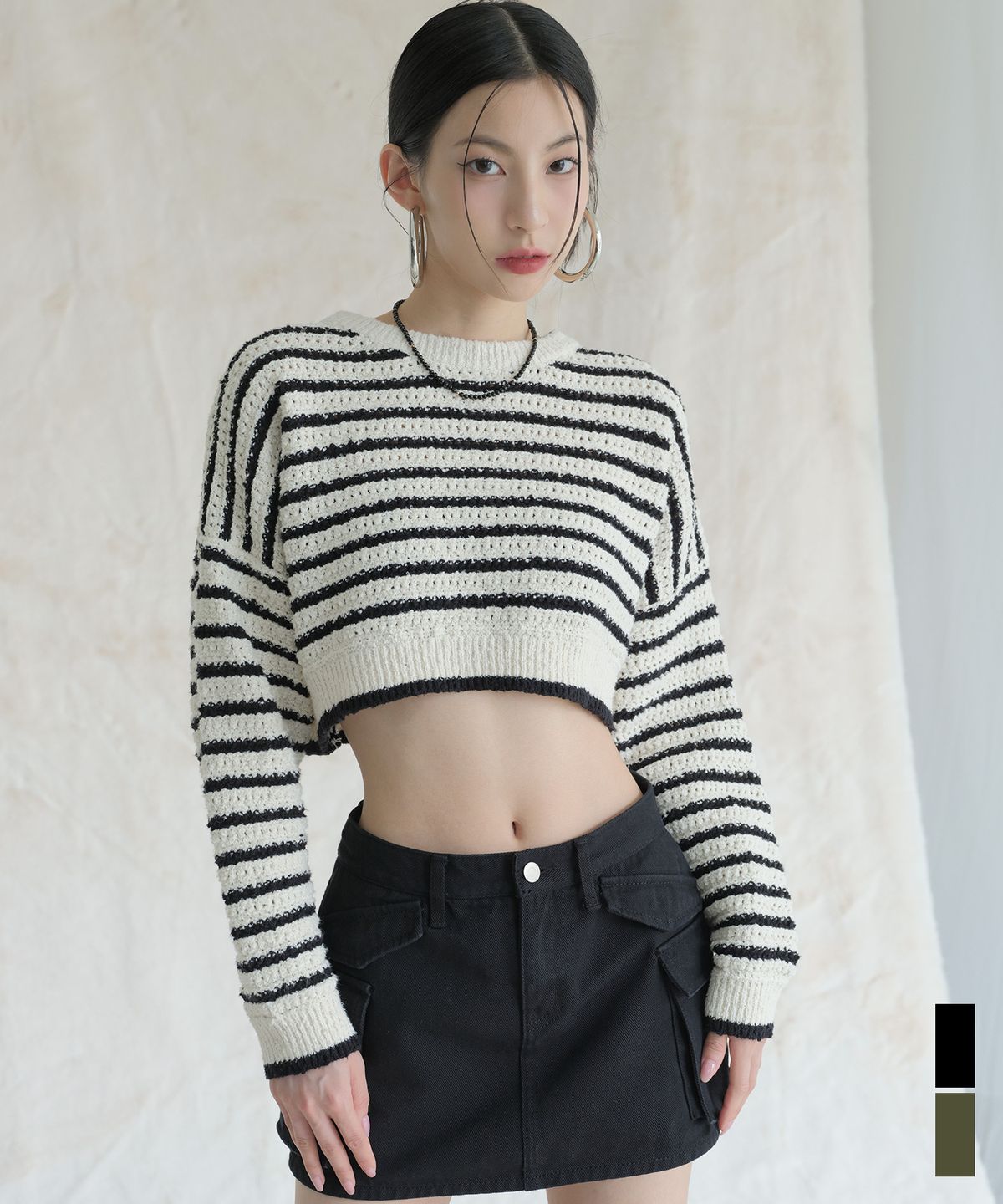 어반드레스(AVANDRESS) Didier Stripe Cropped Knit - 2COL