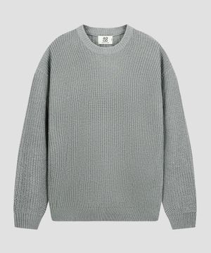 크루넥 리브 오버핏 하찌 니트 [그레이]