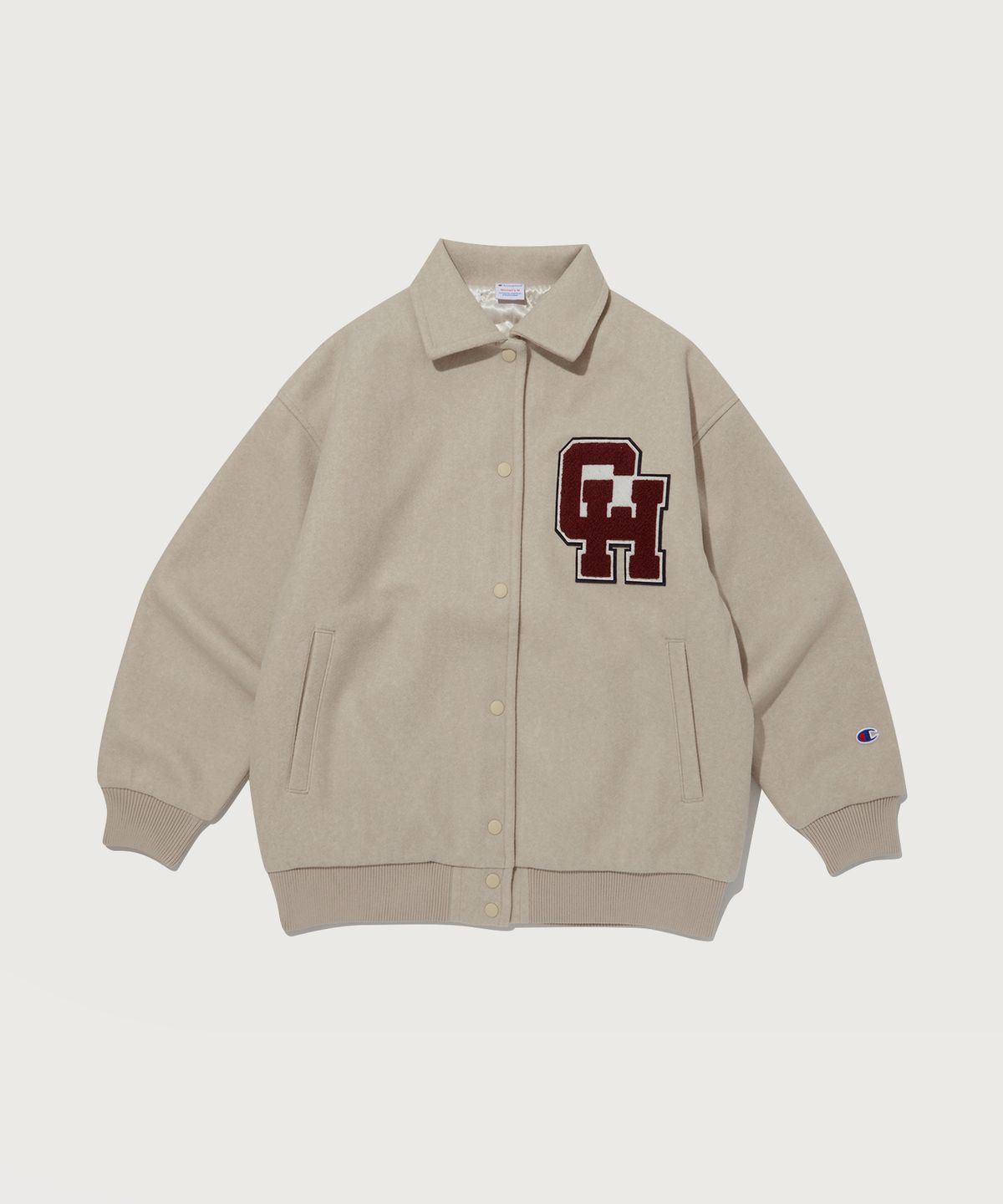 챔피온(CHAMPION) 여성 펠트 와펜 멜톤 플리스 자켓 Cream