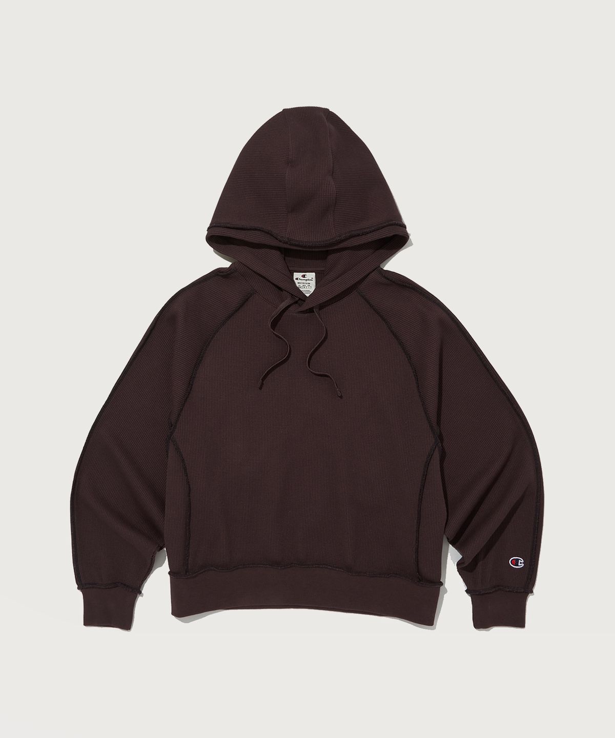 챔피온(CHAMPION) 여성 스티치 루즈핏 와플 후드 티셔츠 Normal Brown