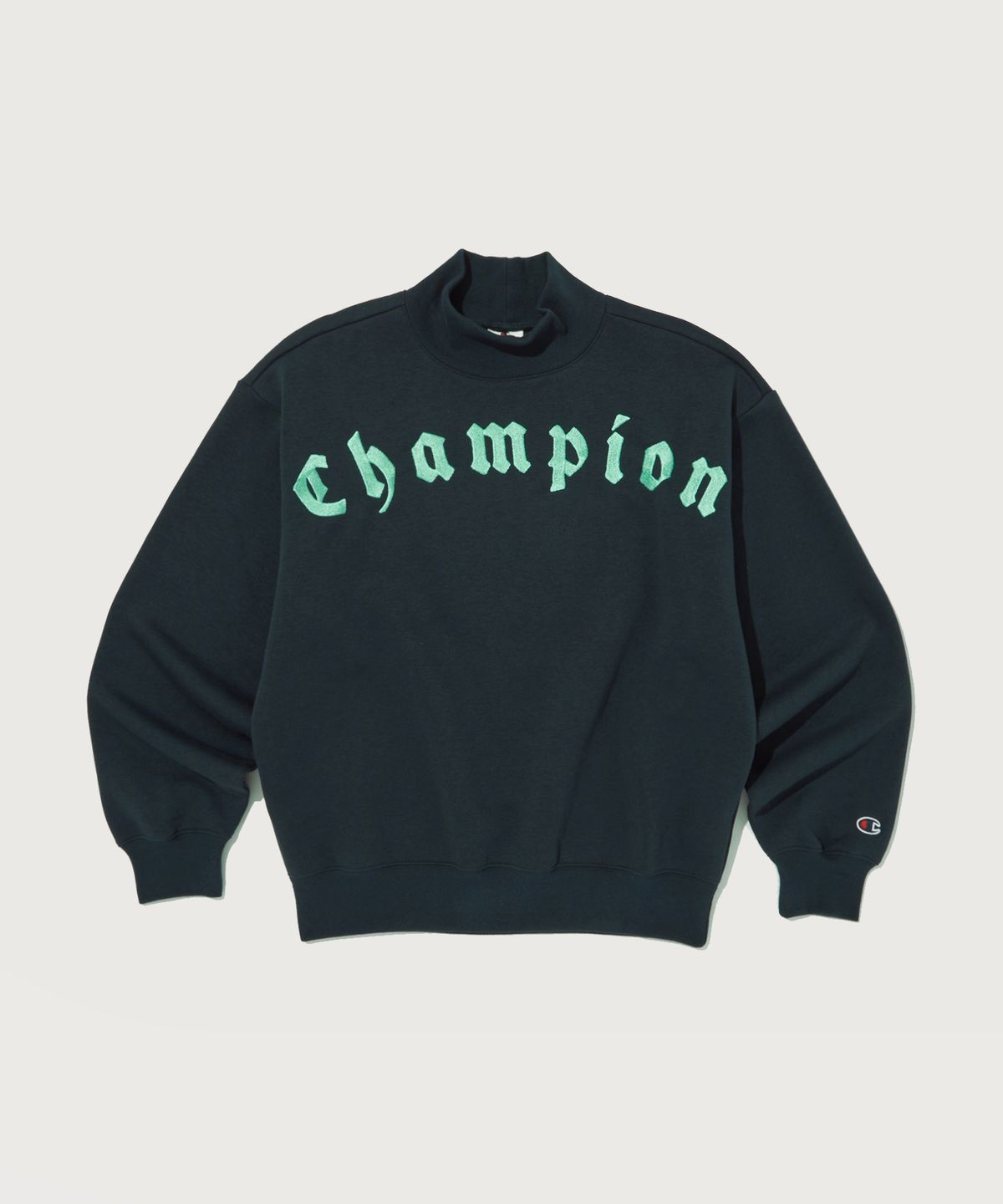 챔피온(CHAMPION) 여성 다다미 자수 하이넥 스웨트셔츠 Dark Turquoise Blue