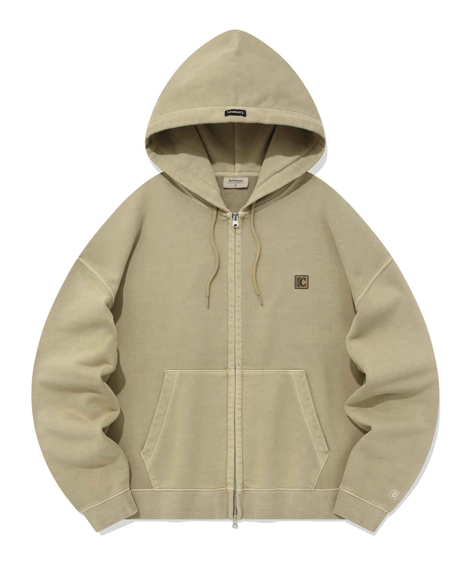 MUSINSA | COVERNAT pigment small logo hoodie zip-up beige