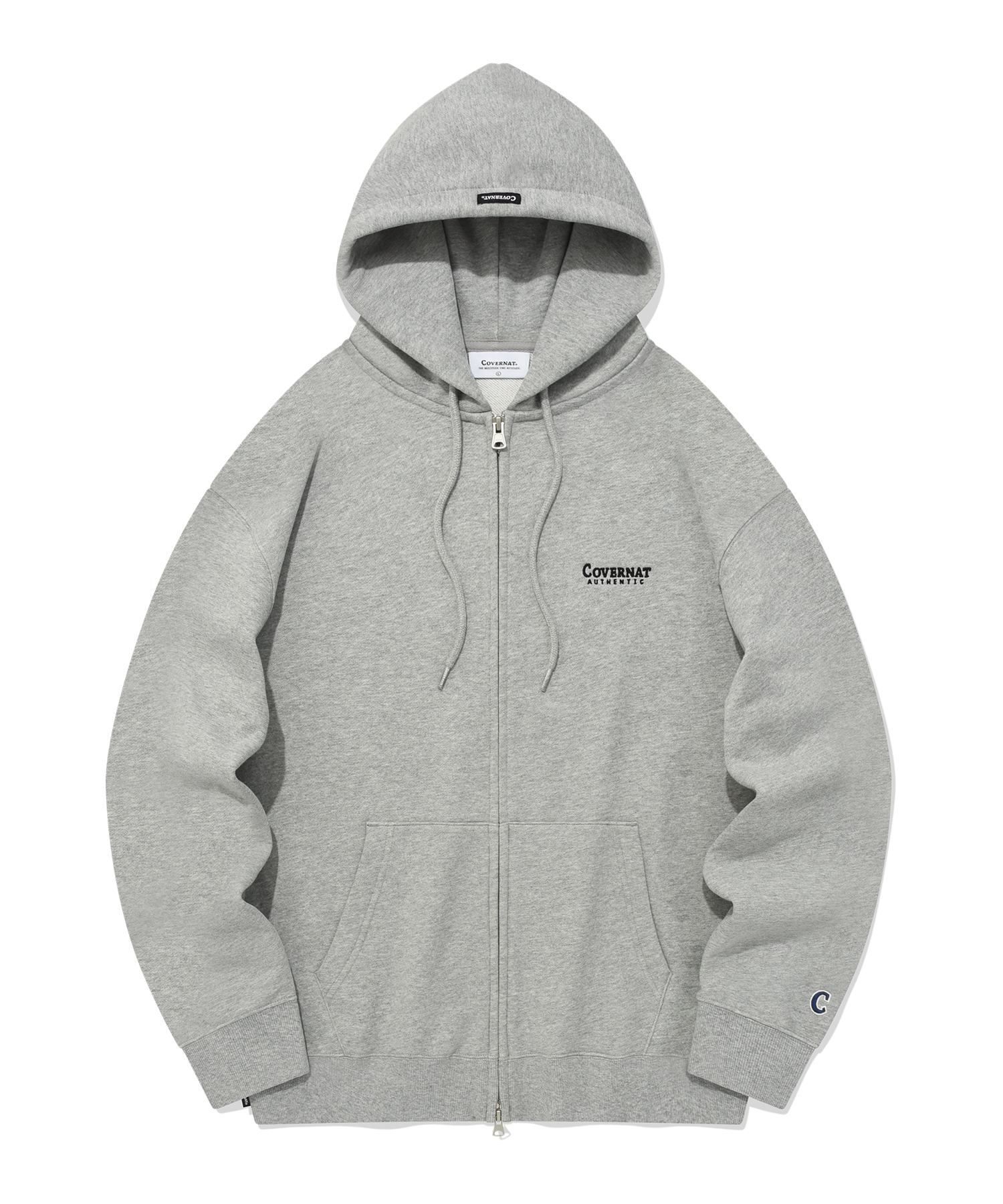 MUSINSA | COVERNAT Authentic logo hoodie zip-up melange gray