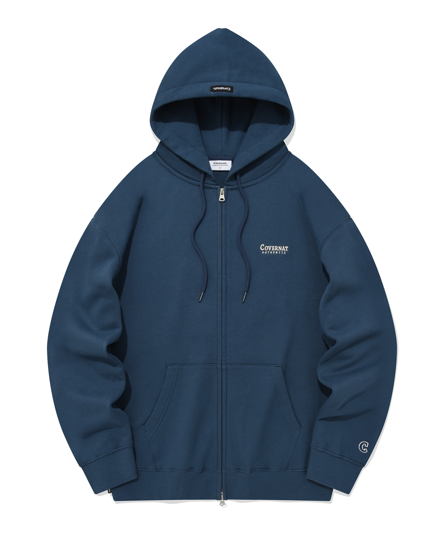 MUSINSA | COVERNAT Authentic logo hoodie zip-up dark blue